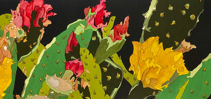 Robert Rogers | Cactus at Night | Acrylic | Oil | Birch Board